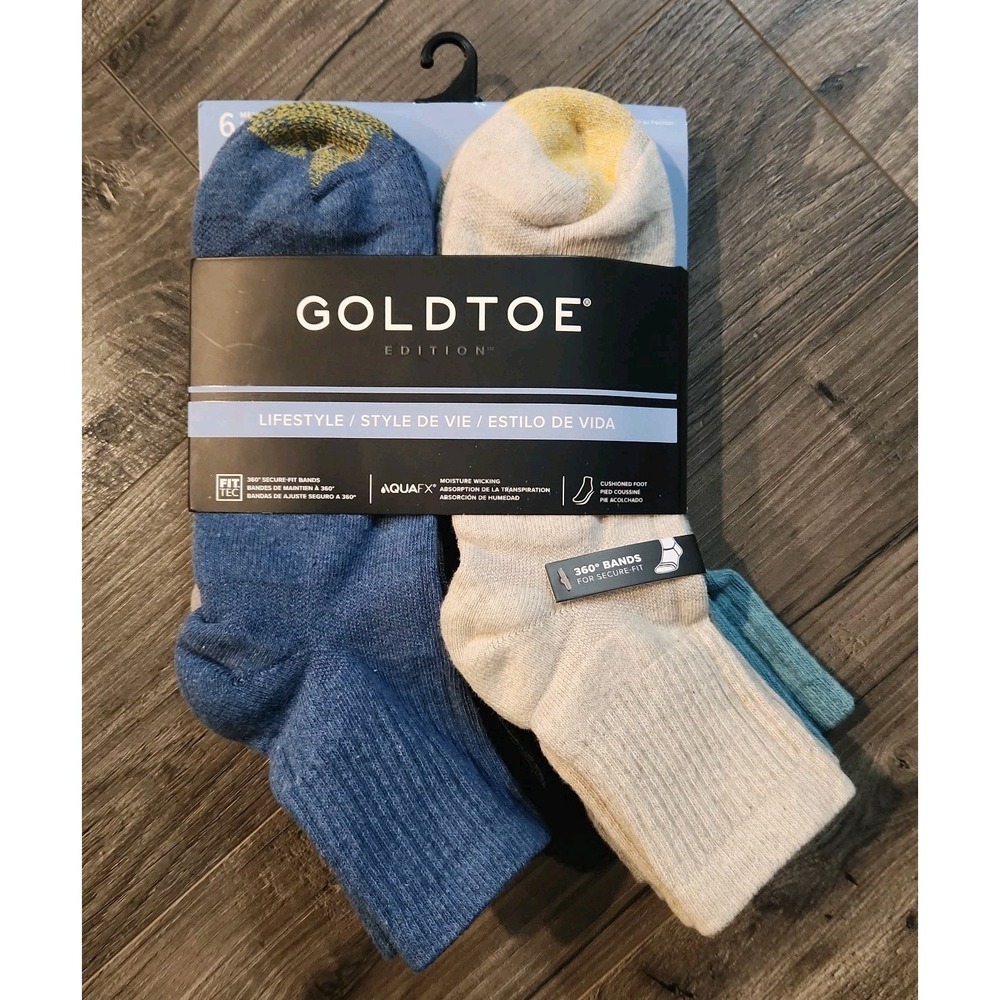 Gold Toe-Lifestyle Men's 6 Pack Cushioned Quarter Socks 6-12.5 Multicolor New